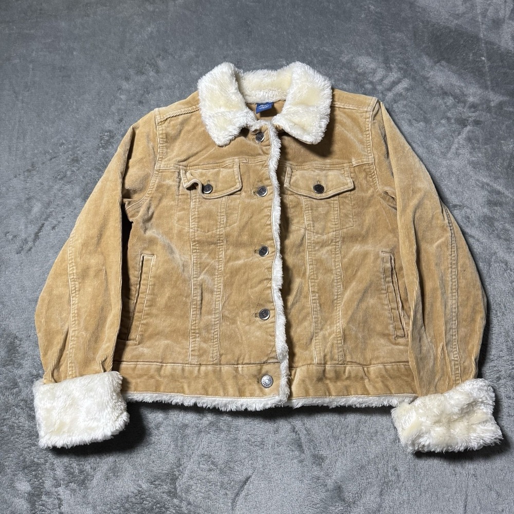 VTG Y2K High Sierra Girls 14 (Can Fit Wmn XS) Corduroy Faux Fur Trucker Jacketā
